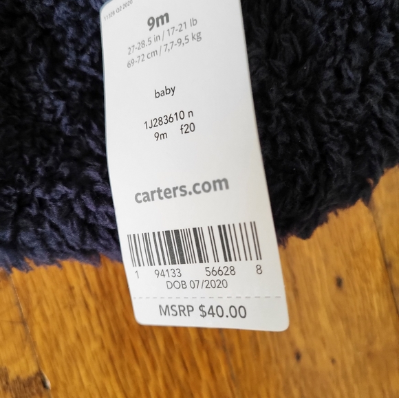 Carters Baby Unisex Navy Blue Fleece Footie Snowsuit Fuzzy Hooded Full Zip - Picture 6 of 7
